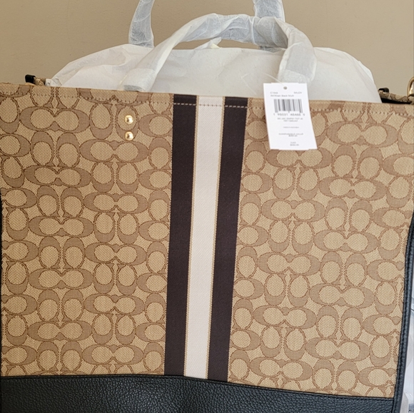 NWT $450 Dempsey Tote 40 In Signature Jacquard With Stripe And Coach Patch - Picture 11 of 13